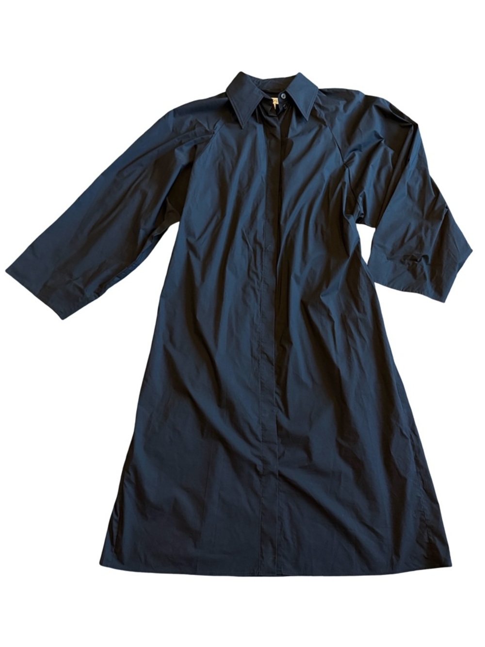 COS Black Button-Down Shirt Dress Midi Oversized Sleeves Stretch Waist 36 Small